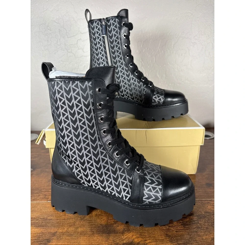 Michael Kors Blake Bootie Black Nylon JQD Logo Combat Boots 40T5BKFE5Y Womens 6M